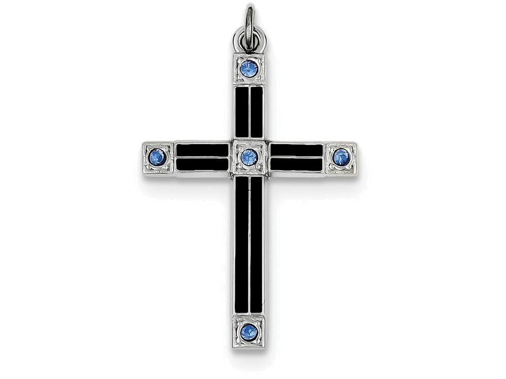 FJC Finejewelers Sterling Silver Enameled and Blue Cubic Zirconia Cross Pendant Necklace - Chain Included