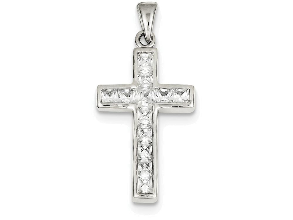 FJC Finejewelers Sterling Silver Cubic Zirconia Cross Pendant Necklace - Chain Included