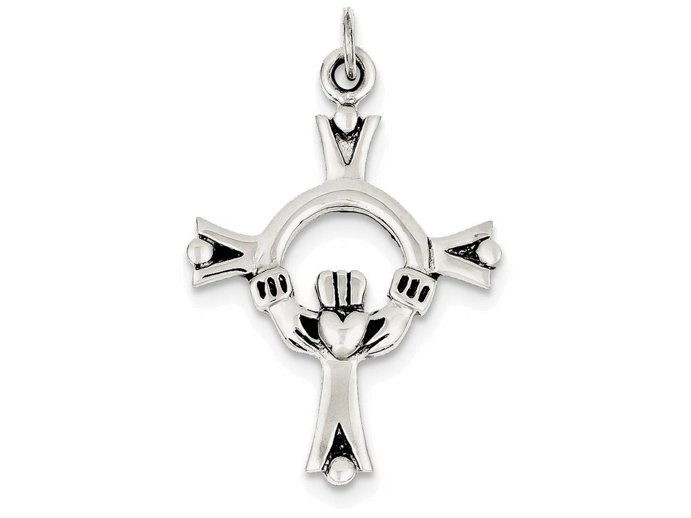 FJC Finejewelers Sterling Silver Antiqued Claddagh Cross Charm