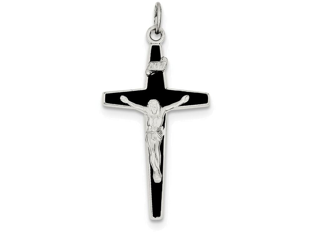 FJC Finejewelers Sterling Silver Enameled Crucifix Pendant Necklace - Chain Included