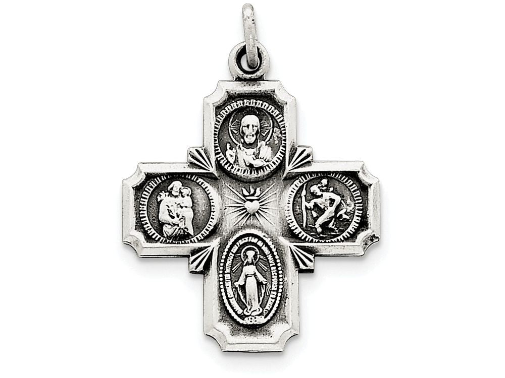 FJC Finejewelers Sterling Silver Antiqued 4-way Medal Pendant Necklace - Chain Included