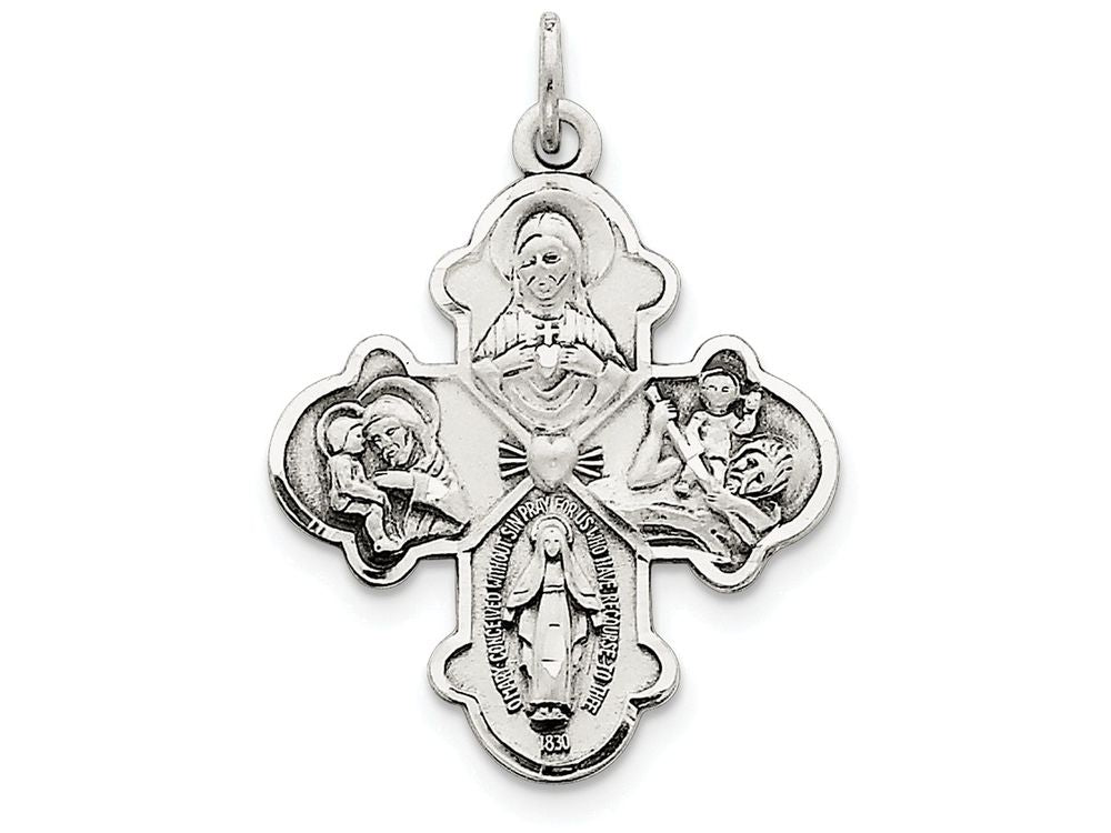 FJC Finejewelers Sterling Silver Antiqued 4-way Medal Pendant Necklace - Chain Included