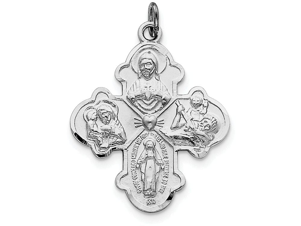 FJC Finejewelers Sterling Silver Satin 4-way Medal Pendant Necklace - Chain Included