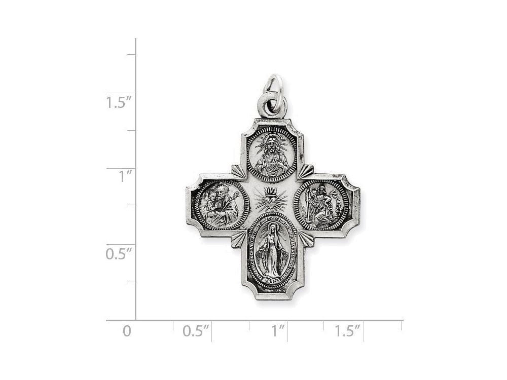 FJC Finejewelers Sterling Silver Antiqued 4-way Medal Pendant Necklace - Chain Included