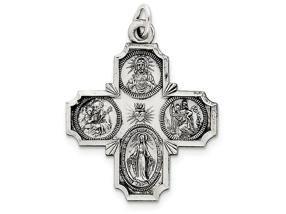 FJC Finejewelers Sterling Silver Antiqued 4-way Medal Pendant Necklace - Chain Included