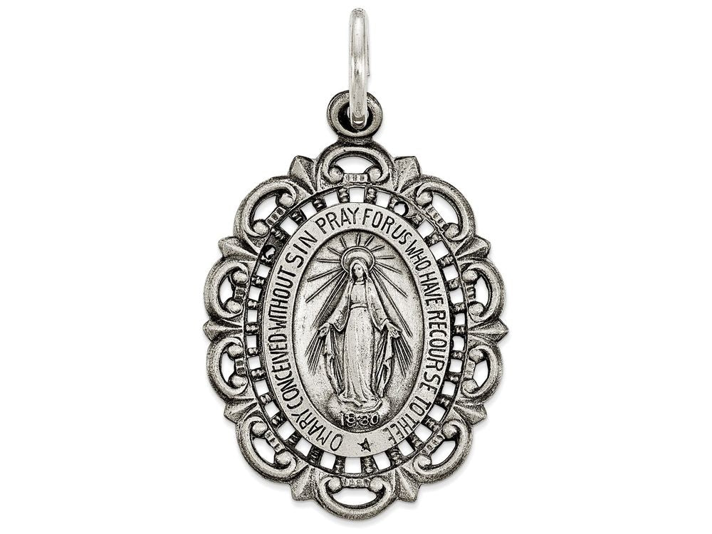 FJC Finejewelers Sterling Silver Antiqued Miraculous Medal Pendant Necklace - Chain Included