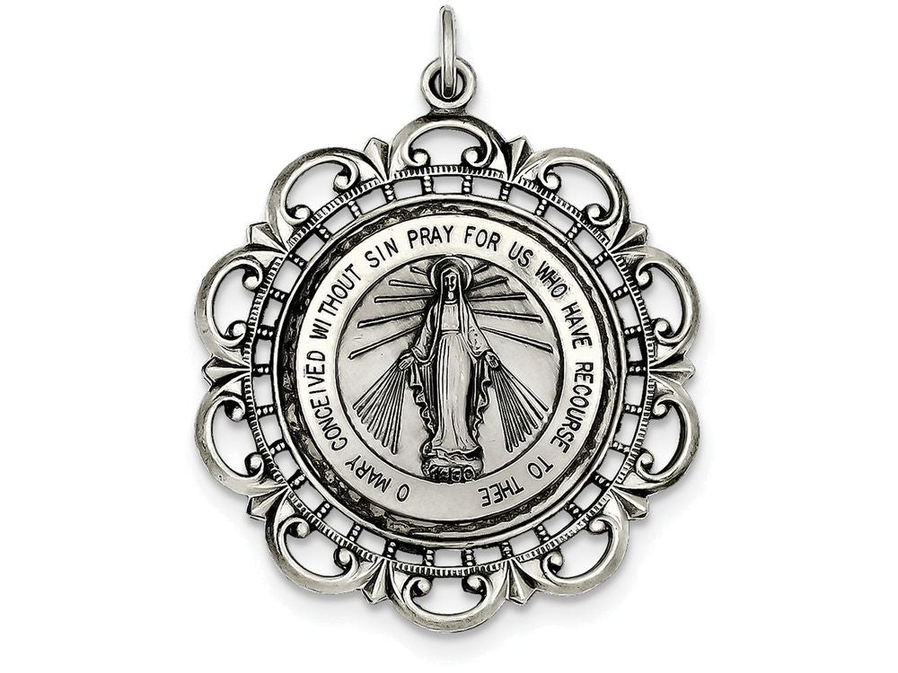 FJC Finejewelers Sterling Silver Antiqued Miraculous Medal Pendant Necklace - Chain Included