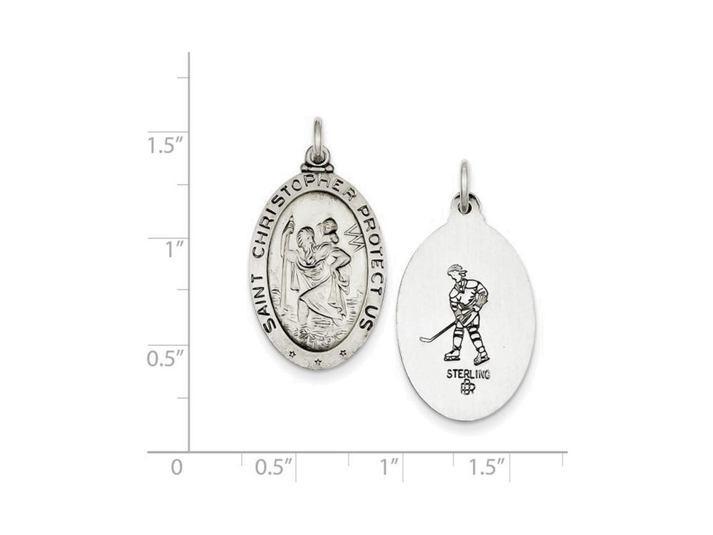 FJC Finejewelers Sterling Silver St. Christopher Hockey Medal Pendant Necklace - Chain Included