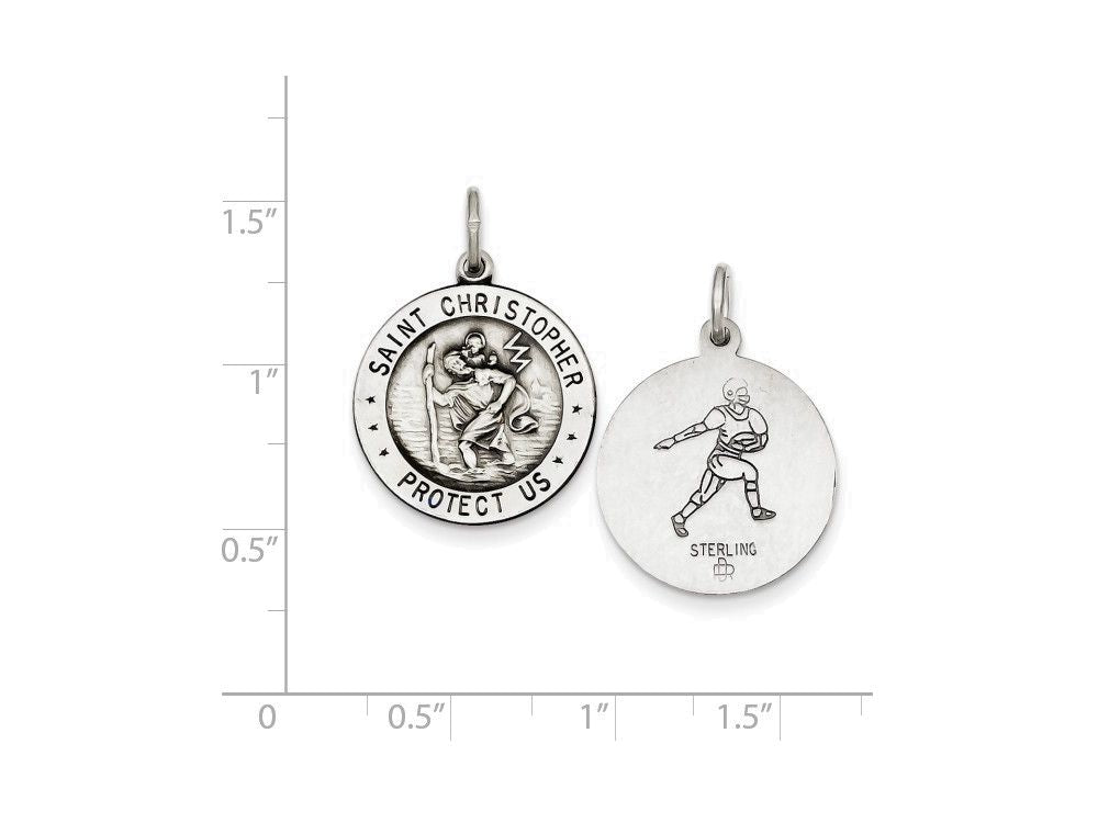 FJC Finejewelers Sterling Silver St. Christopher Football Medal Pendant Necklace - Chain Included