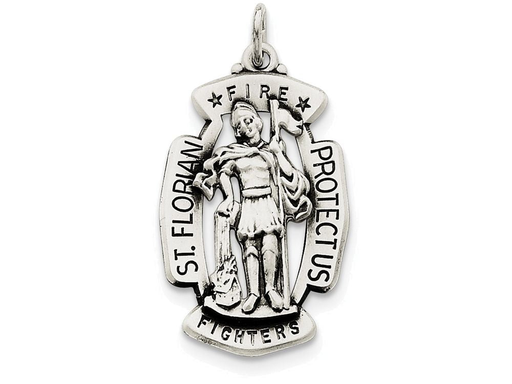 FJC Finejewelers Sterling Silver Antiqued Saint Florian Medal Pendant Necklace - Chain Included