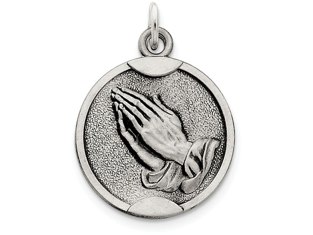 FJC Finejewelers Sterling Silver Antiqued Praying Hands Medal Pendant Necklace - Chain Included
