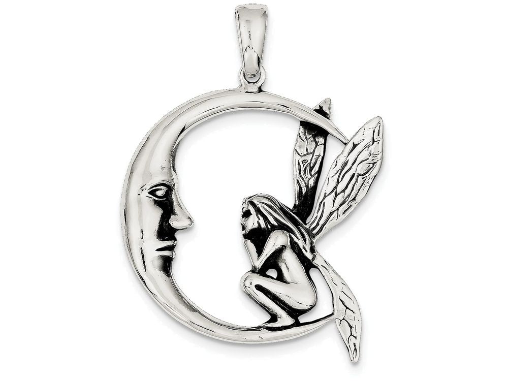FJC Finejewelers Sterling Silver Antiqued Moon/fairy Pendant Necklace - Chain Included