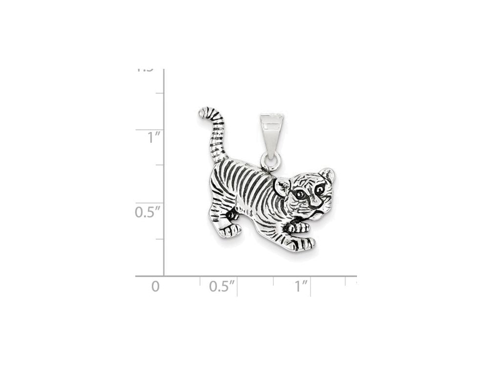 FJC Finejewelers Sterling Silver Antiqued Tiger Charm