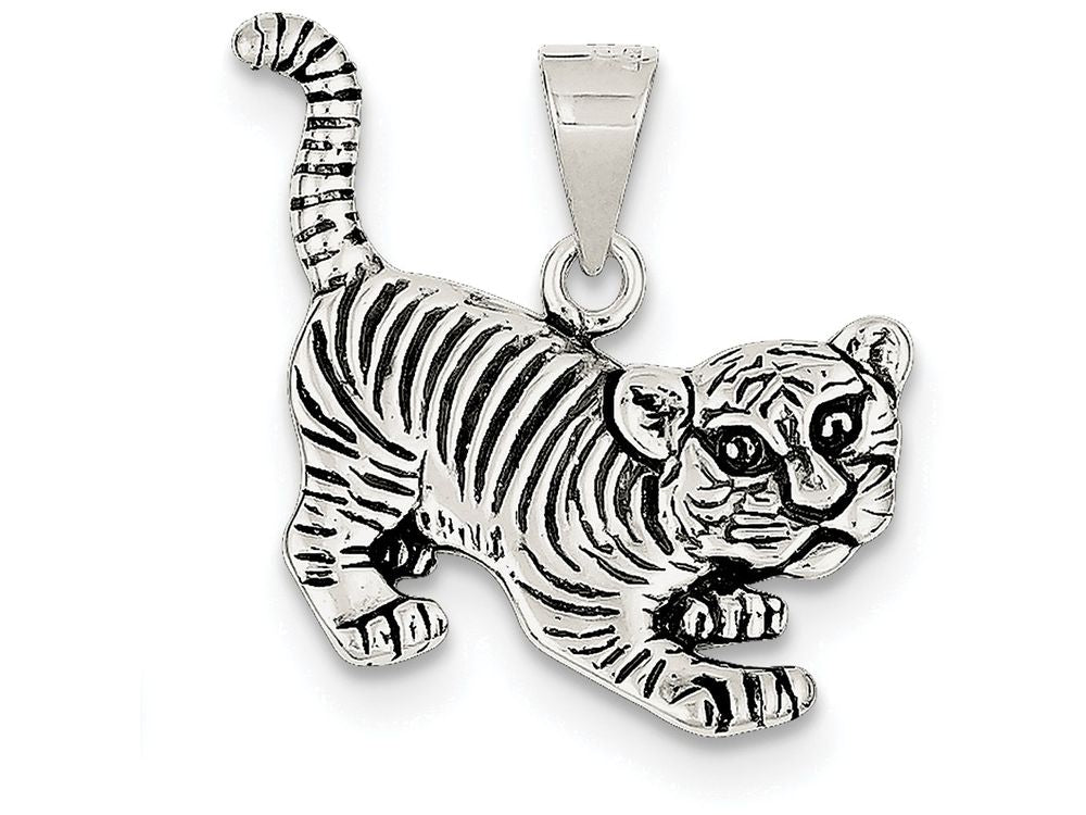 FJC Finejewelers Sterling Silver Antiqued Tiger Charm
