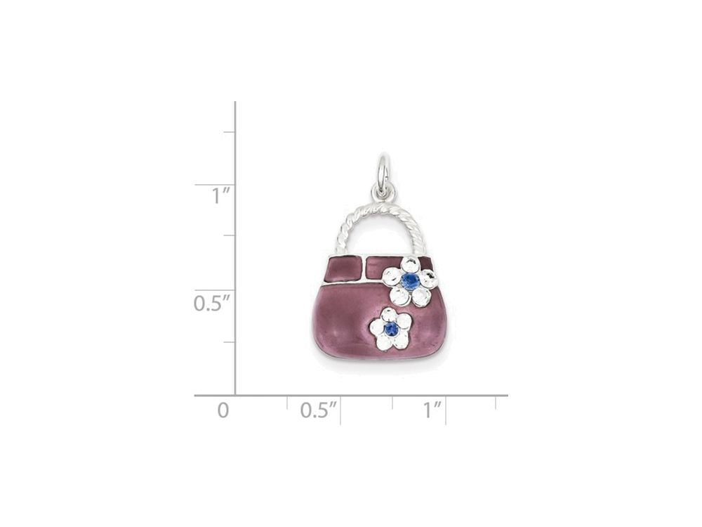 FJC Finejewelers Sterling Silver Purple Enameled Cubic Zirconia Purse Charm