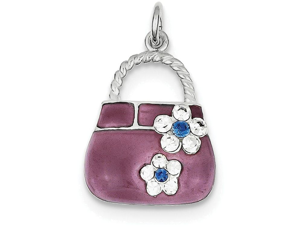 FJC Finejewelers Sterling Silver Purple Enameled Cubic Zirconia Purse Charm