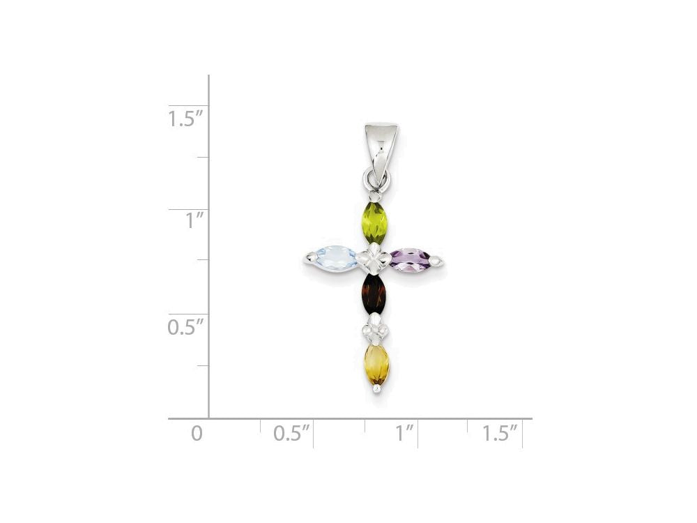 FJC Finejewelers Sterling Silver Multi-color Cubic Zirconia Cross Pendant Necklace - Chain Included