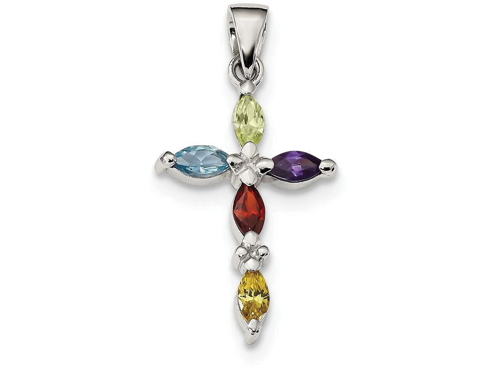 FJC Finejewelers Sterling Silver Multi-color Cubic Zirconia Cross Pendant Necklace - Chain Included