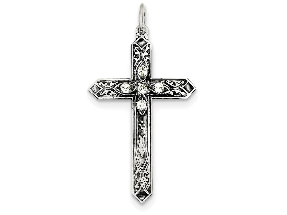 FJC Finejewelers Sterling Silver April Birth Month Cross Pendant Necklace - Chain Included
