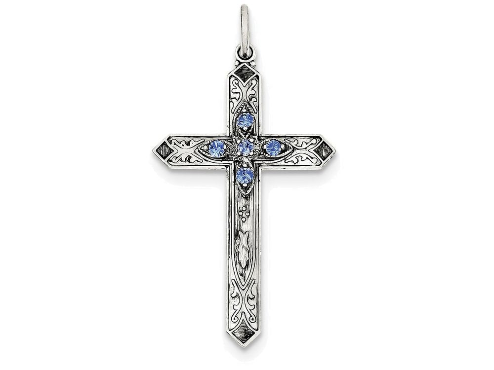 FJC Finejewelers Sterling Silver September Birth Month Cross Pendant Necklace - Chain Included