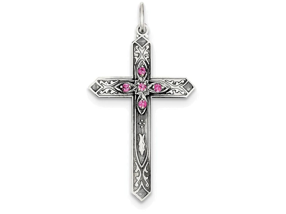 FJC Finejewelers Sterling Silver October Birth Month Cross Pendant Necklace - Chain Included