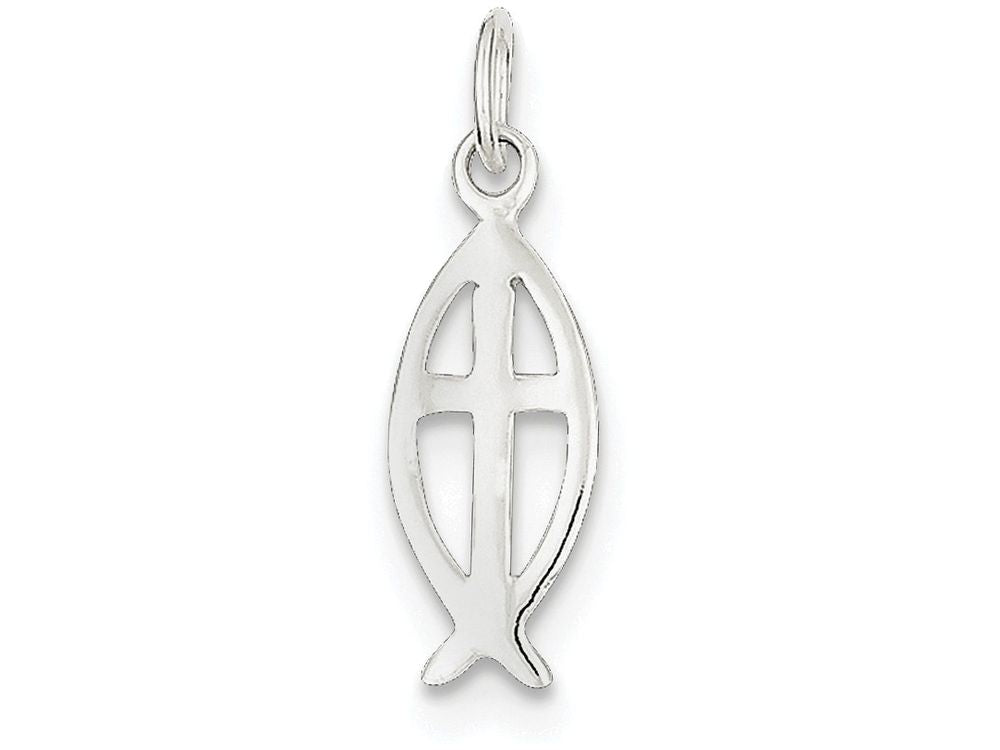 FJC Finejewelers Sterling Silver Ichthus Fish Cross Charm