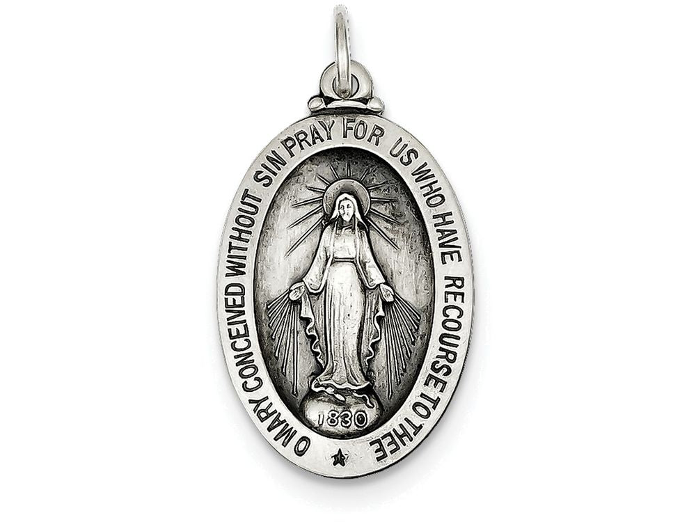 FJC Finejewelers Sterling Silver Antiqued Miraculous Medal Pendant Necklace - Chain Included