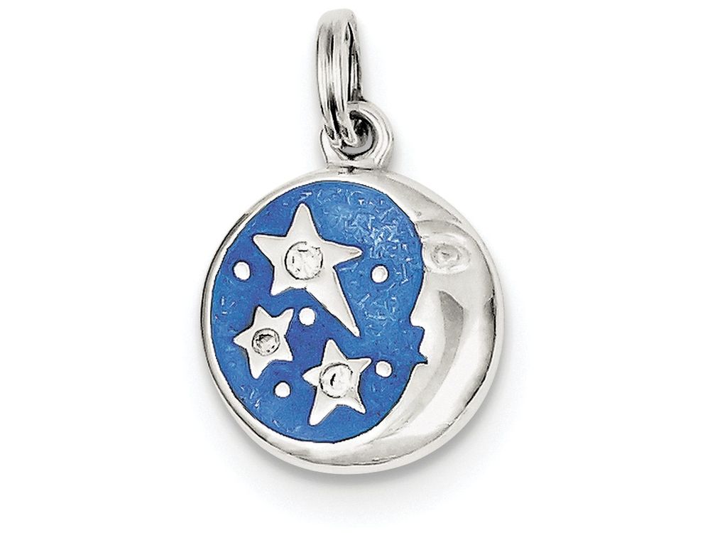 FJC Finejewelers Sterling Silver Enameled And Cubic Zirconia Moon and Star Charm