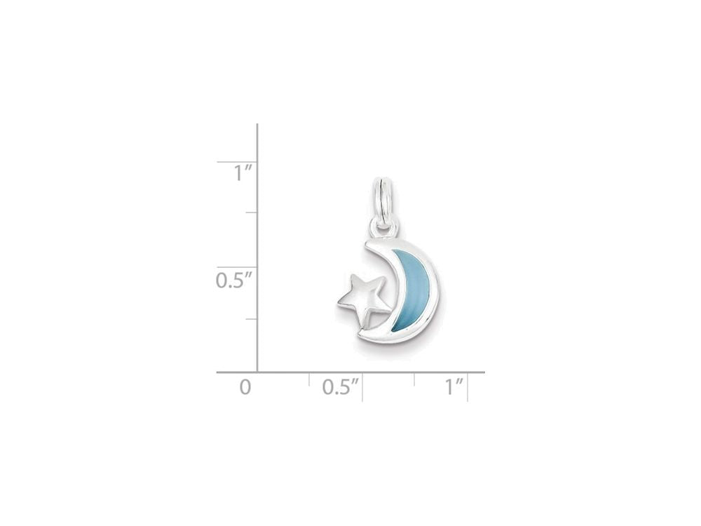FJC Finejewelers Sterling Silver Blue Enamaled Moon and Star Charm