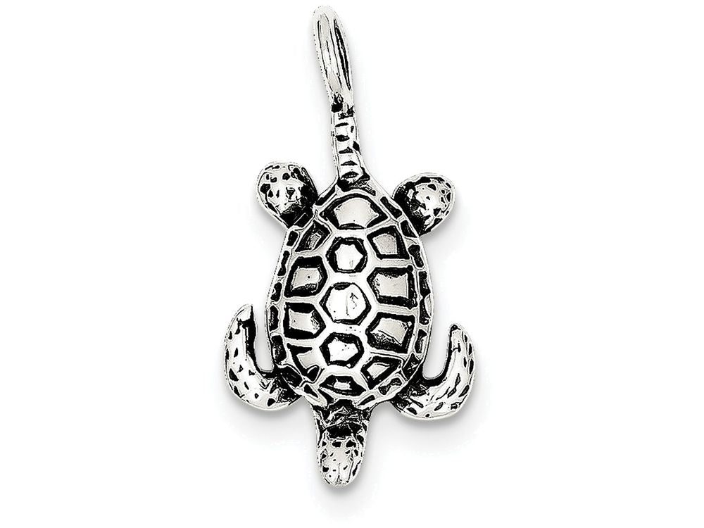 FJC Finejewelers Sterling Silver Antiqued Sea Turtle Pendant Necklace - Chain Included