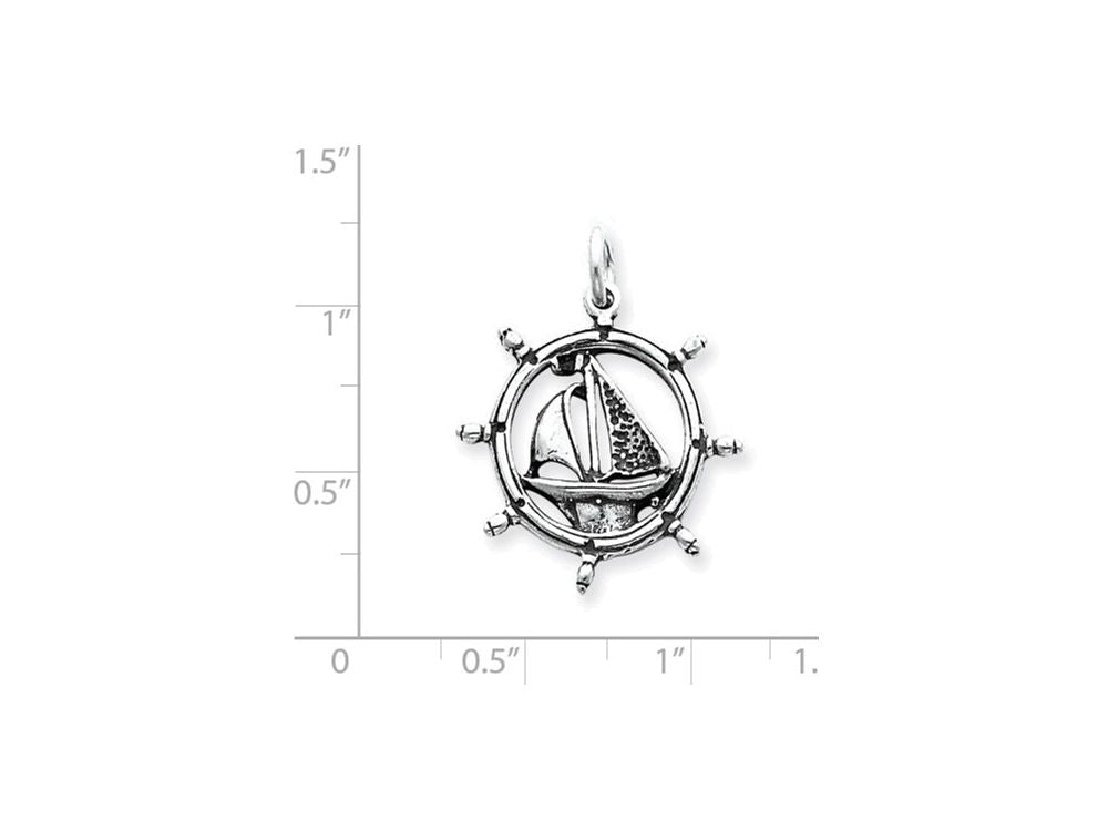 FJC Finejewelers Sterling Silver Antiqued Sailboat In Wheel Charm