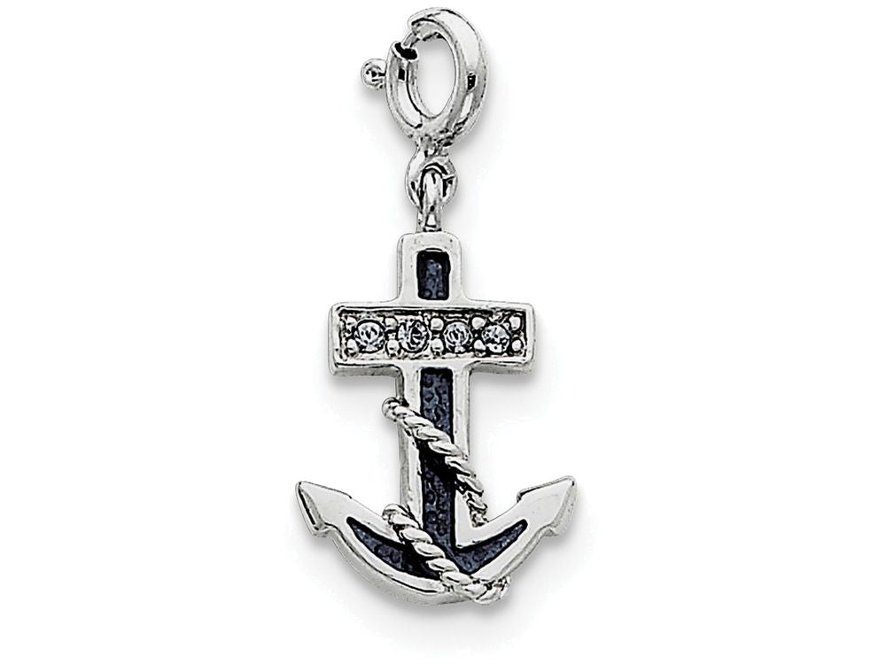 FJC Finejewelers Sterling Silver Blue Enameled Anchor W/preciosa Crystals Charm