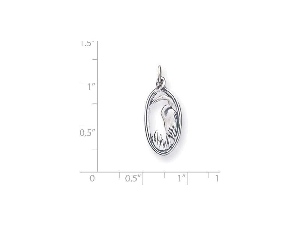 FJC Finejewelers Sterling Silver Antiqued Crane In Oval Frame Charm