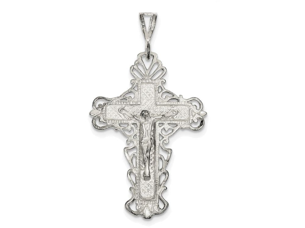 FJC Finejewelers Sterling Silver Bright-cut Crucifix Pendant Necklace - Chain Included