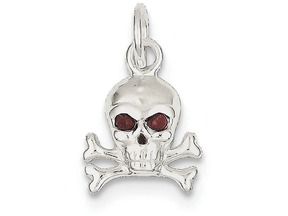 FJC Finejewelers Sterling Silver Red Cubic Zirconia Skull Charm