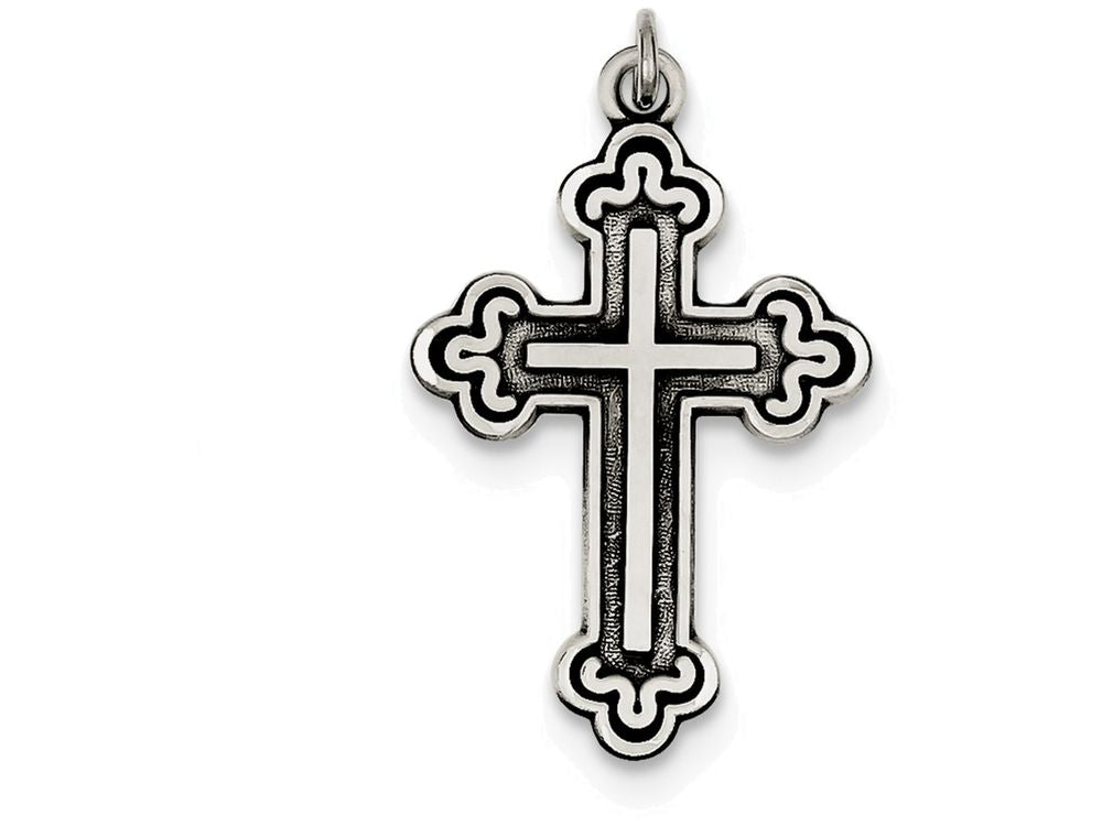 FJC Finejewelers Sterling Silver Antiqued Budded Cross Pendant Necklace - Chain Included