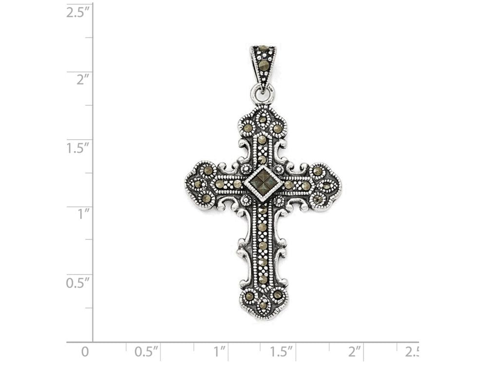 FJC Finejewelers Sterling Silver Marcasite Cross Pendant Necklace - Chain Included