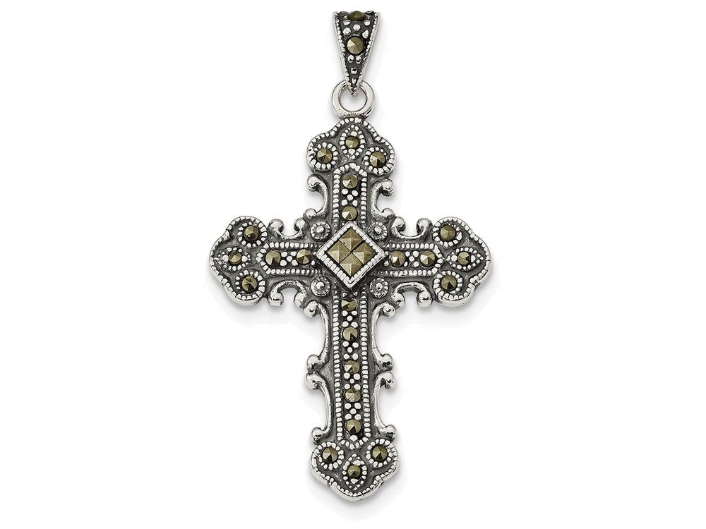 FJC Finejewelers Sterling Silver Marcasite Cross Pendant Necklace - Chain Included
