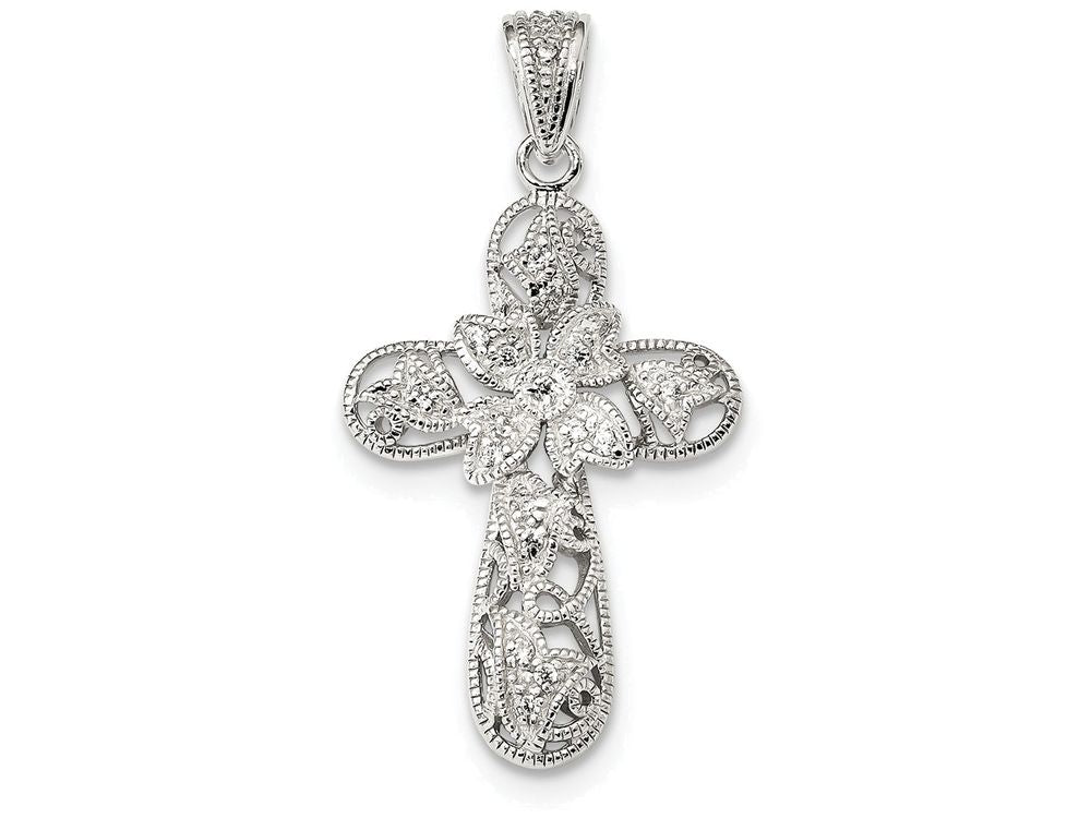 FJC Finejewelers Sterling Silver Cubic Zirconia Cross Pendant Necklace - Chain Included