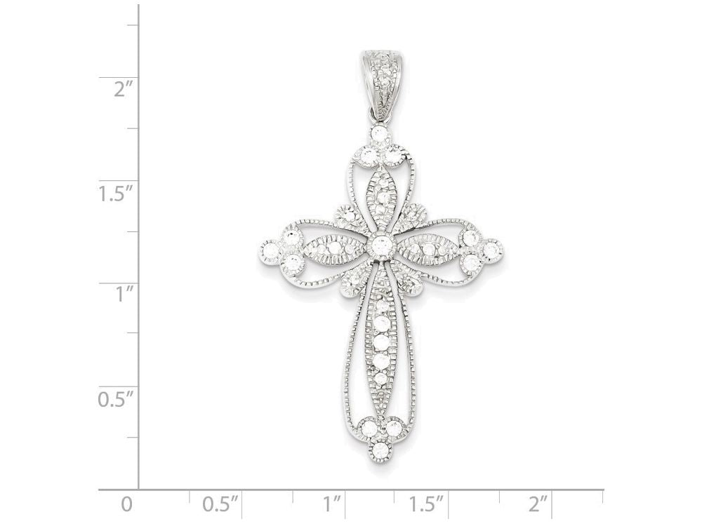 FJC Finejewelers Sterling Silver Cubic Zirconia Filigree Cross Pendant Necklace - Chain Included