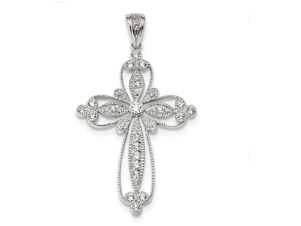 FJC Finejewelers Sterling Silver Cubic Zirconia Filigree Cross Pendant Necklace - Chain Included
