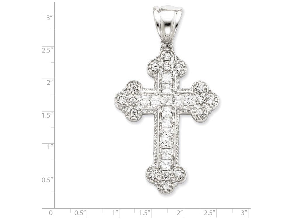 FJC Finejewelers Sterling Silver Cubic Zirconia Budded Cross Pendant Necklace - Chain Included