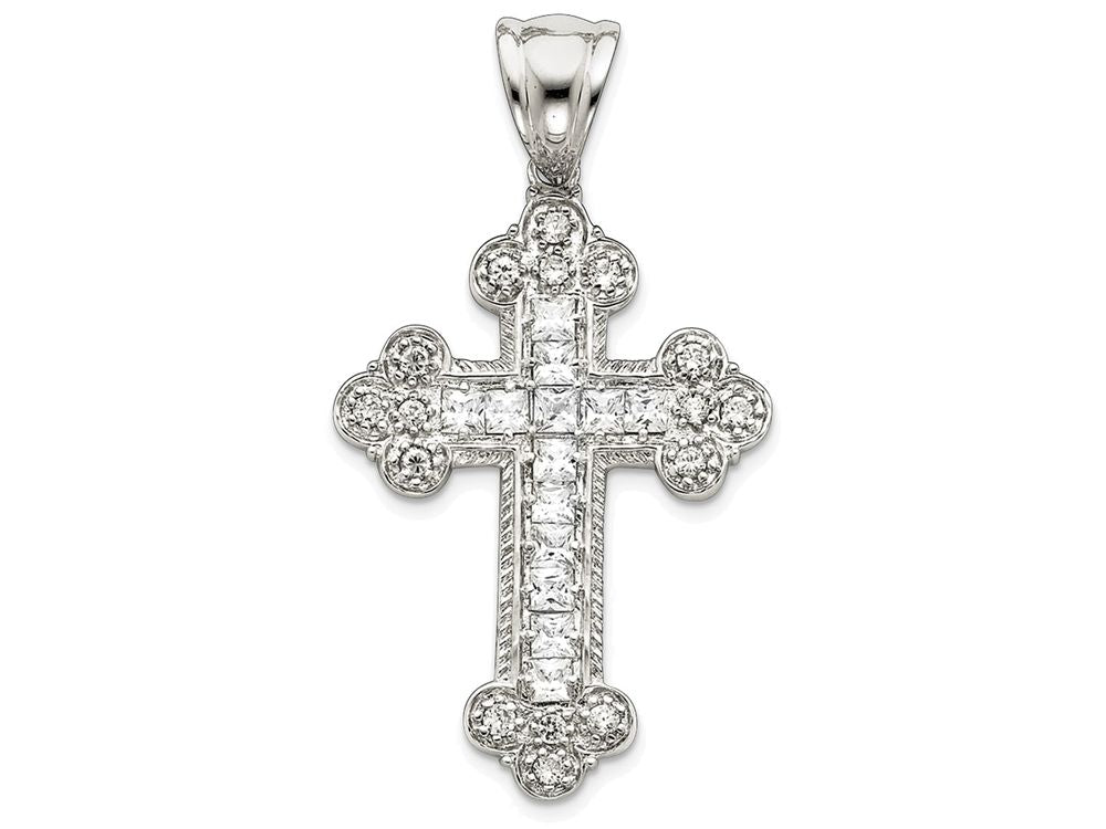 FJC Finejewelers Sterling Silver Cubic Zirconia Budded Cross Pendant Necklace - Chain Included