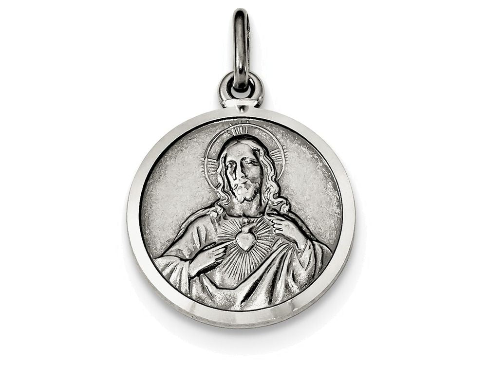 FJC Finejewelers Sterling Silver Sacred Heart Of Jesus Medal Pendant Necklace - Chain Included