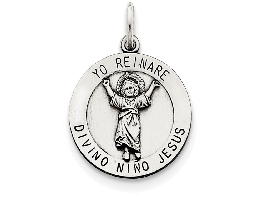 FJC Finejewelers Sterling Silver Divino Nino Medal Pendant Necklace - Chain Included (divine Infant Jesus)