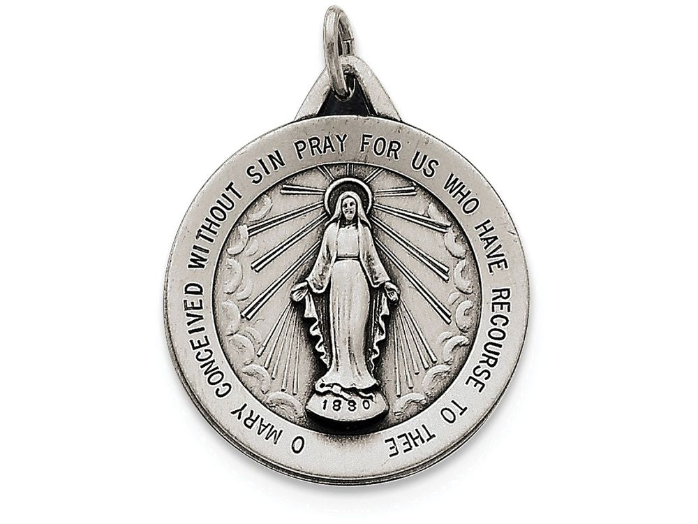 FJC Finejewelers Sterling Silver Antiqued Miraculous Medal Pendant Necklace - Chain Included
