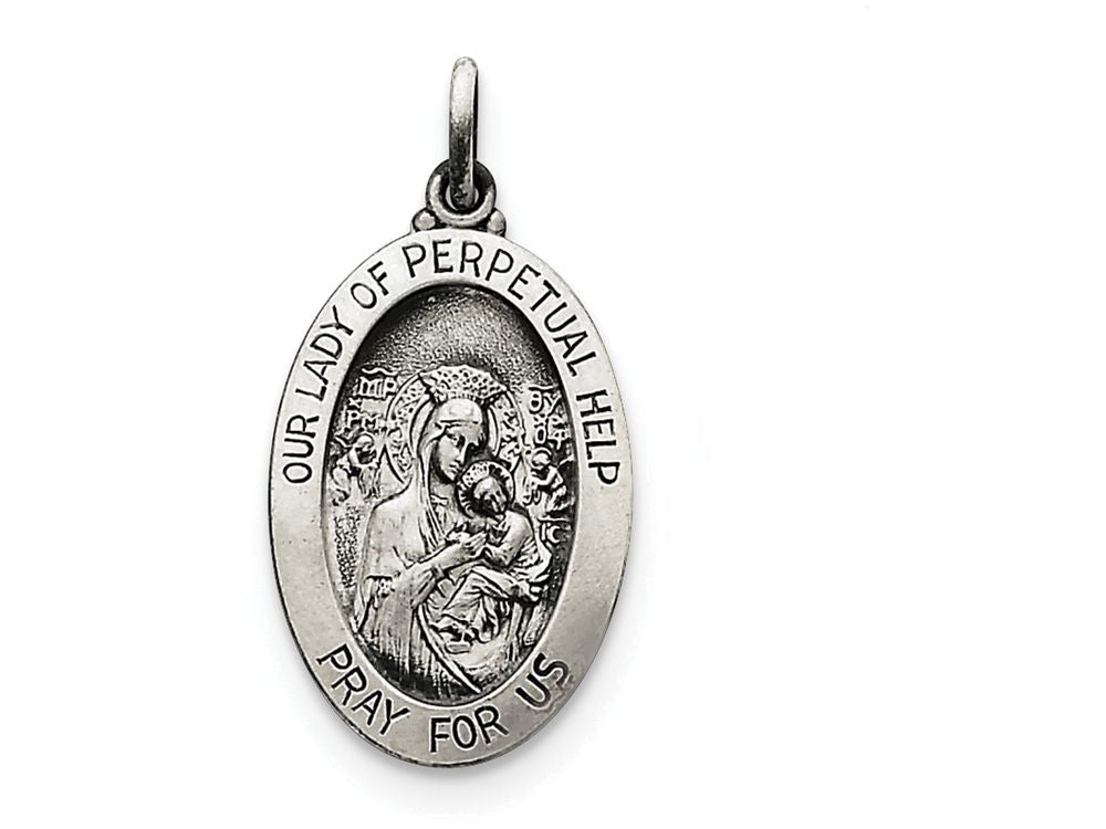 FJC Finejewelers Sterling Silver Antiqued Our Lady Of Perpetual Help Medal Pendant Necklace - Chain Included