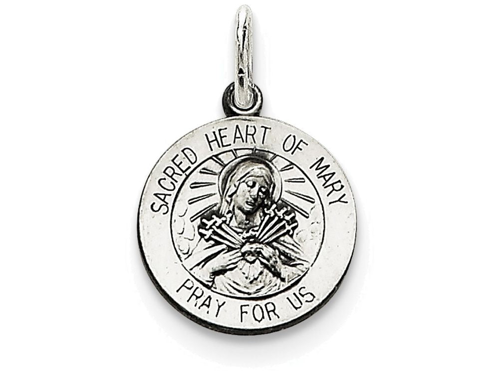 FJC Finejewelers Sterling Silver Antiqued Sacred Heart Of Mary Medal Pendant Necklace - Chain Included