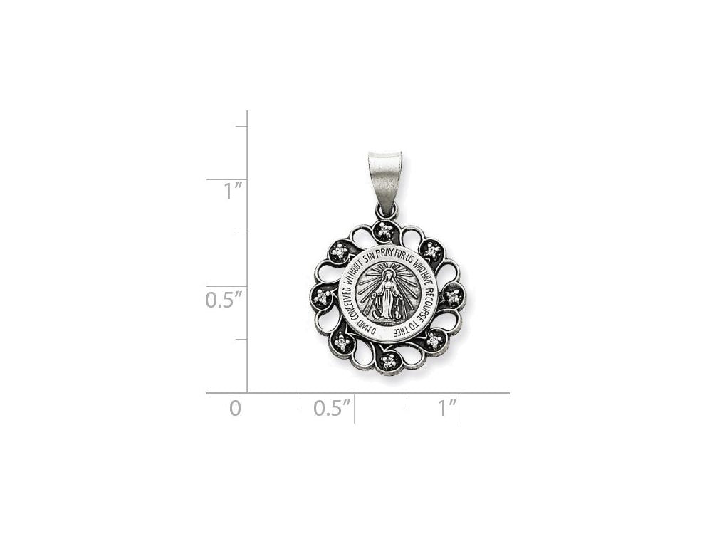 FJC Finejewelers Sterling Silver and Cubic Zirconia Antiqued Blessed Mother Pendant Necklace - Chain Included