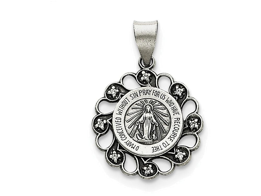 FJC Finejewelers Sterling Silver and Cubic Zirconia Antiqued Blessed Mother Pendant Necklace - Chain Included